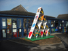 The giant castle or tower of cards has been installed outside St Marks School, Haverfordwest.